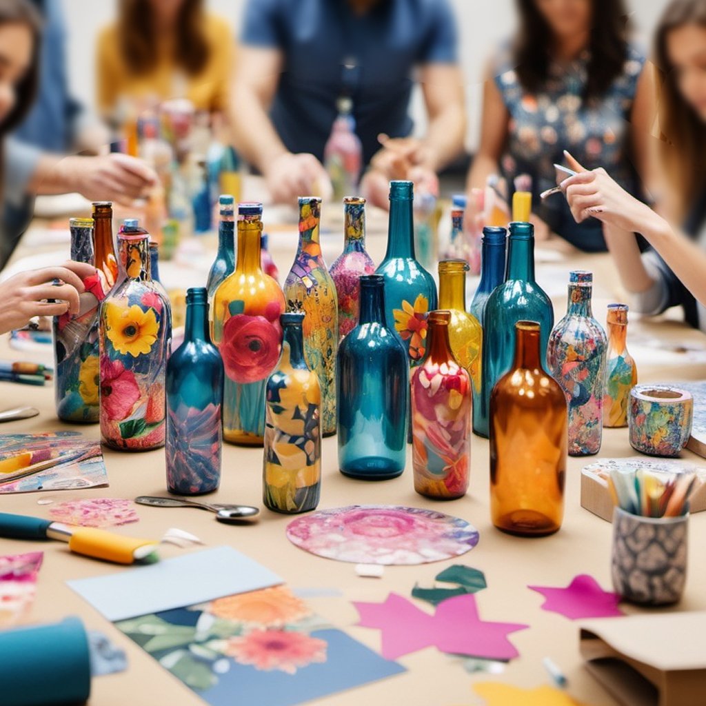 decoupage on bottles workshop by artist shikha